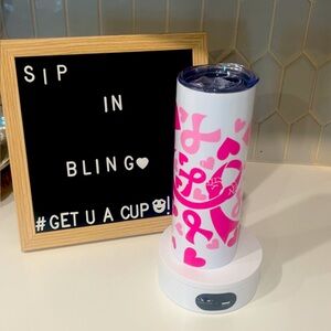 Pink Ribbon Tumbler with Lid